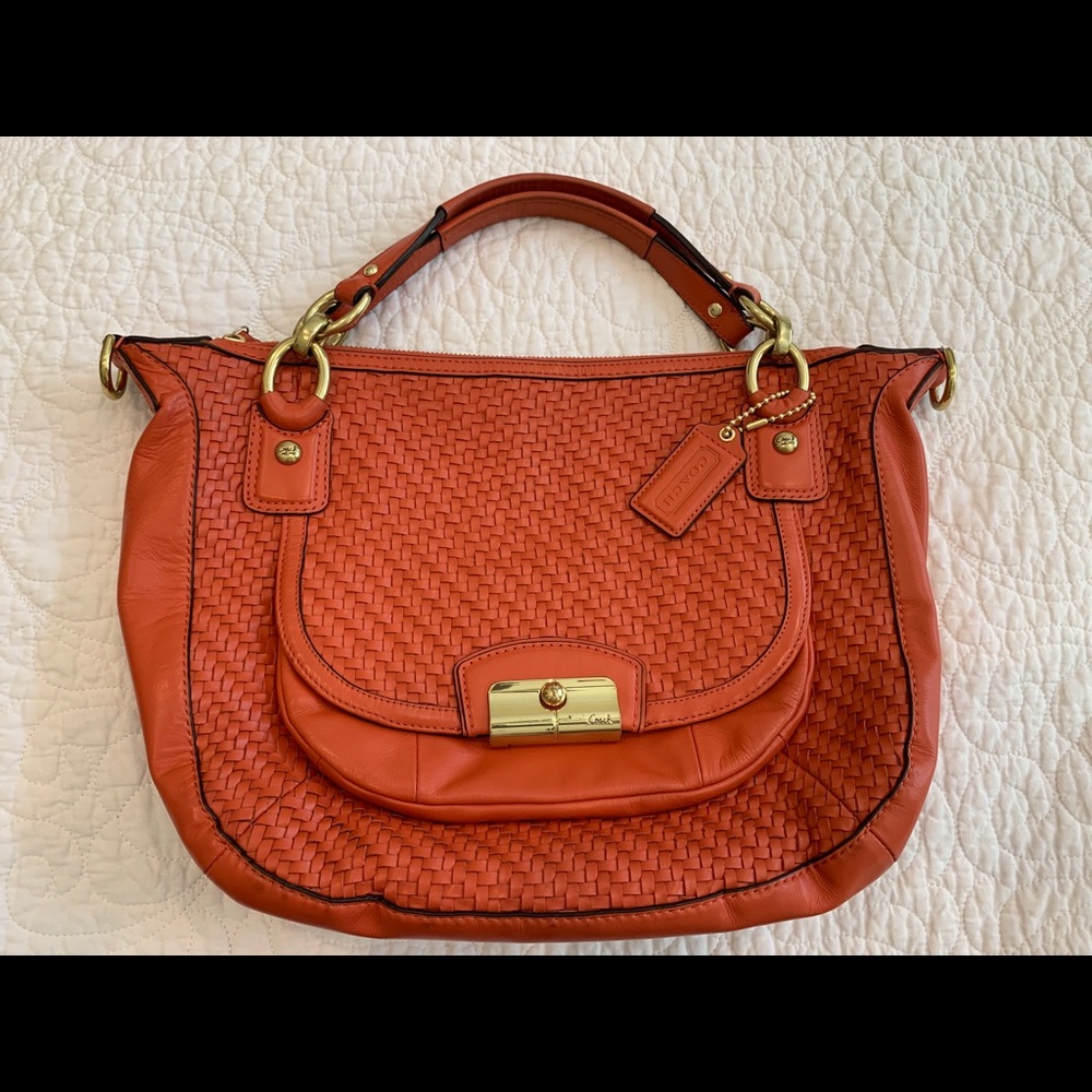 Coach Kristen Woven Leather Round Satchel